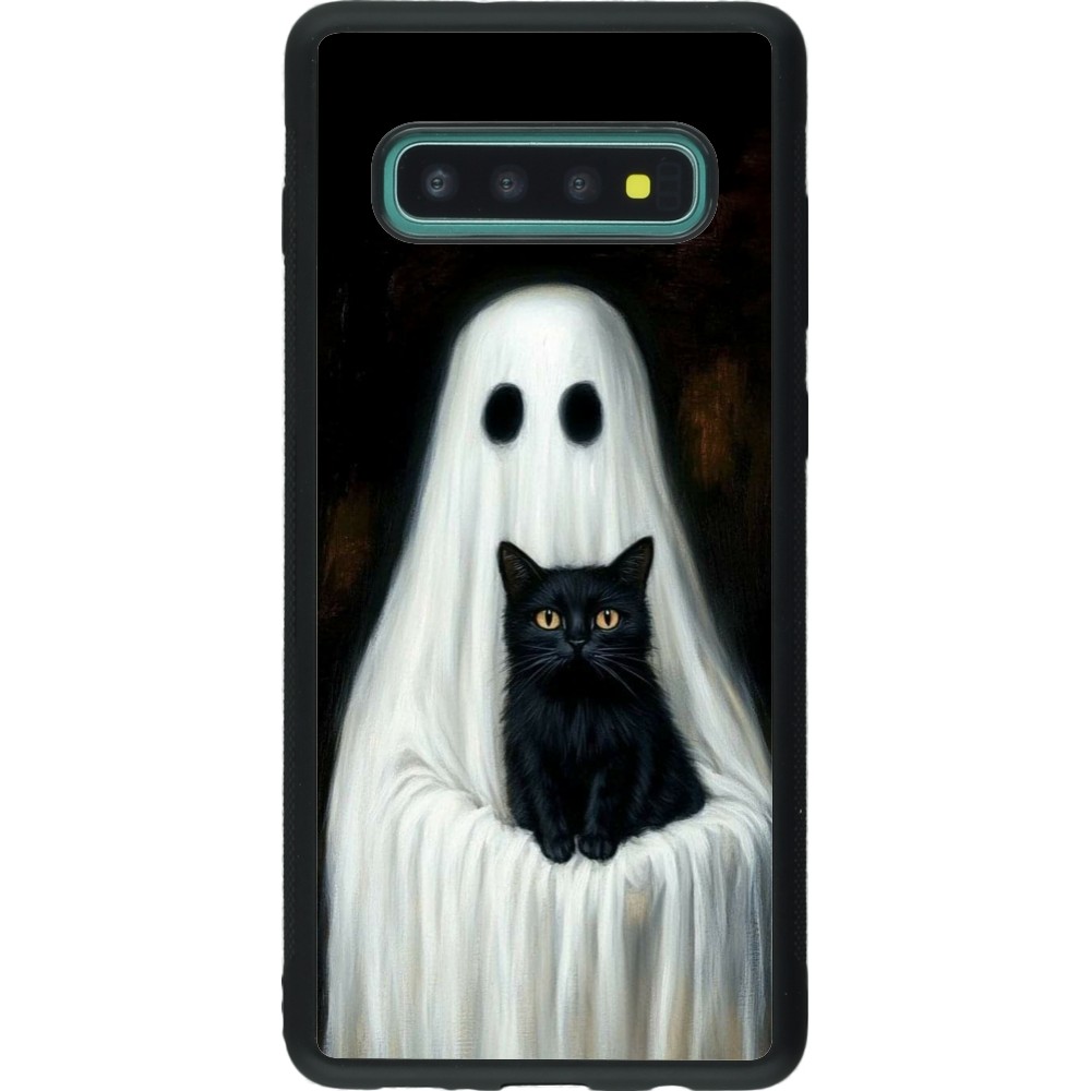 Coque Samsung Galaxy S10+ - Silicone rigide noir Halloween 2025 Ghost with black cat