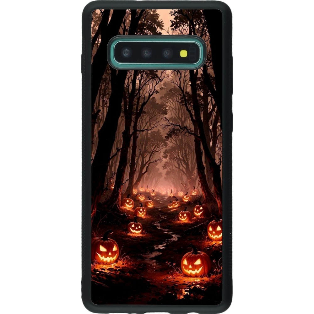 Coque Samsung Galaxy S10+ - Silicone rigide noir Halloween 2025 Road of Terrifying Pumpkins
