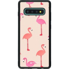 Coque Samsung Galaxy S10+ - Silicone rigide noir Pink Flamingos Pattern