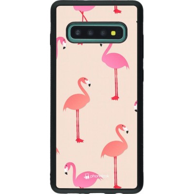 Coque Samsung Galaxy S10+ - Silicone rigide noir Pink Flamingos Pattern