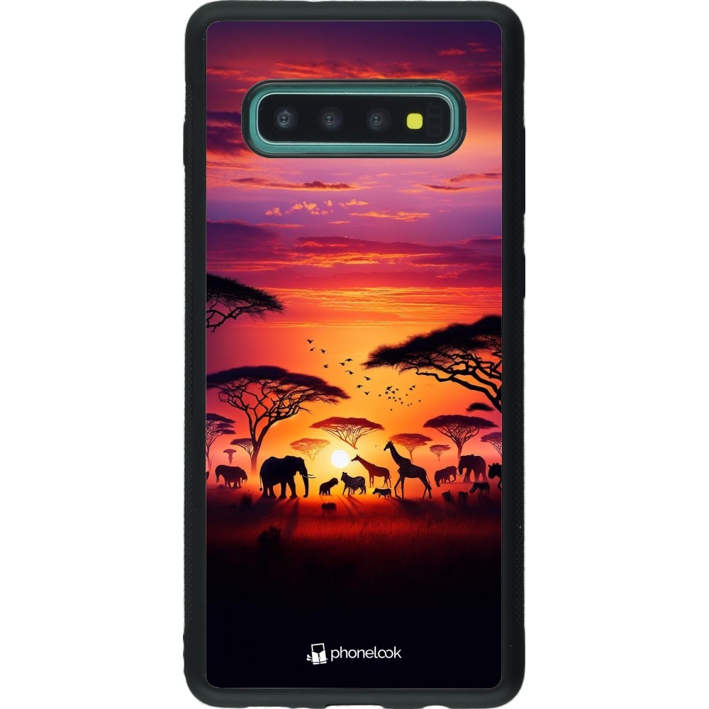 Samsung Galaxy S10+ Case Hülle - Silikon schwarz Safari Sonnenuntergang Wildtiere
