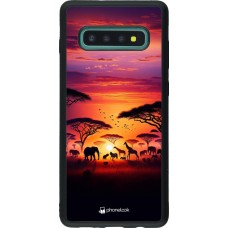 Samsung Galaxy S10+ Case Hülle - Silikon schwarz Safari Sonnenuntergang Wildtiere