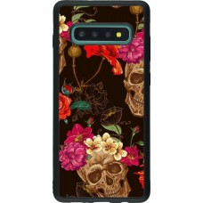 Hülle Samsung Galaxy S10+ - Silikon schwarz Skulls and flowers