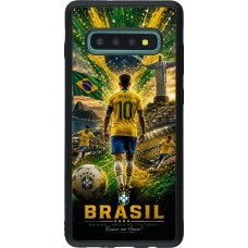 Coque Samsung Galaxy S10+ - Silicone rigide noir Football Brésil splash 2026