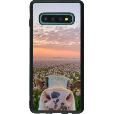 Coque Samsung Galaxy S10+ - Silicone rigide noir Cow with tulips 2026