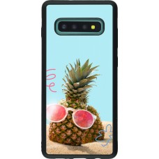Coque Samsung Galaxy S10+ - Silicone rigide noir Pineapple with glasses Summer 2026