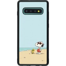 Coque Samsung Galaxy S10+ - Silicone rigide noir Snoopy on the beach Summer 2026