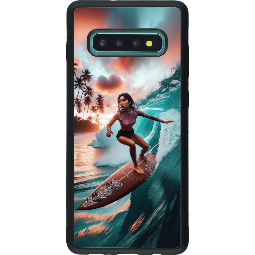 Samsung Galaxy S10+ Case Hülle - Silikon schwarz Surferin aus Bali