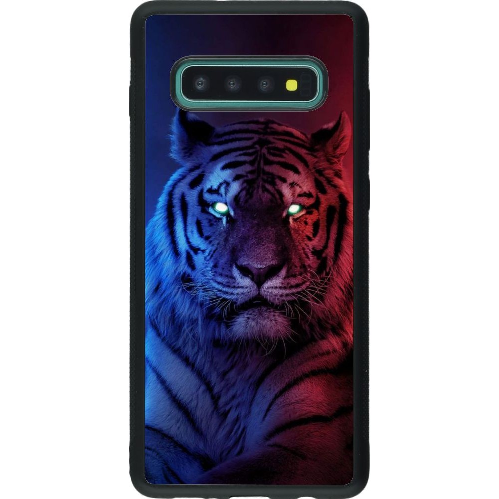 Coque Samsung Galaxy S10+ - Silicone rigide noir Tiger Blue Red
