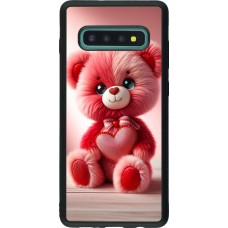 Coque Samsung Galaxy S10+ - Silicone rigide noir Valentine 2024 Ourson rose