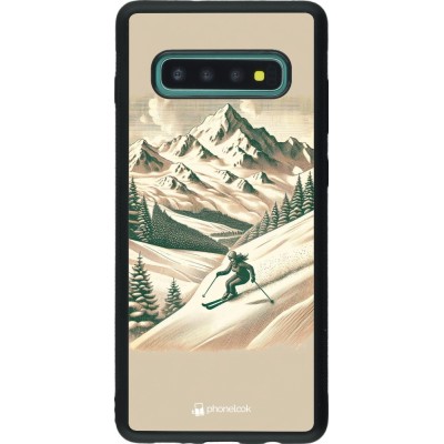 Coque Samsung Galaxy S10+ - Silicone rigide noir Vintage Ski Mountain