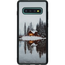 Coque Samsung Galaxy S10+ - Silicone rigide noir Winter 25 Winter house forest afternoon