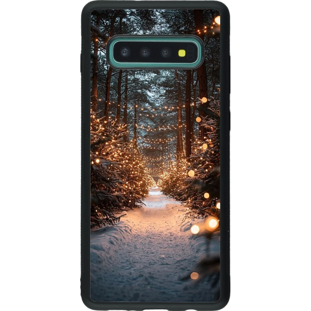 Coque Samsung Galaxy S10+ - Silicone rigide noir Winter 25 Winter snowy road