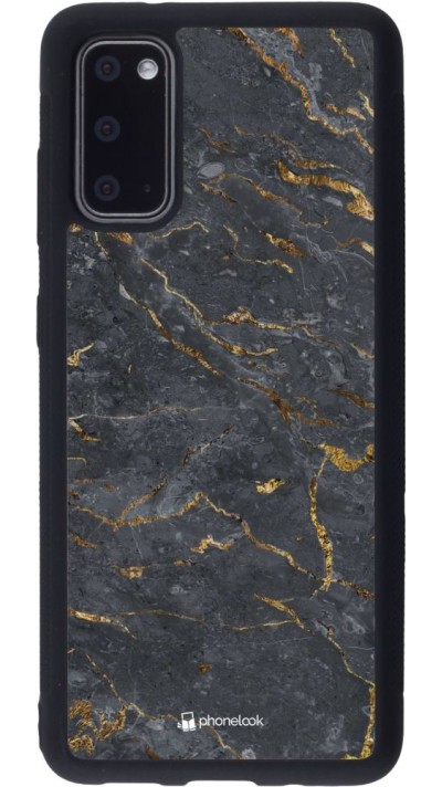 Coque Samsung Galaxy S20 - Silicone rigide noir Grey Gold Marble