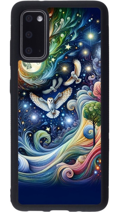 Coque Samsung Galaxy S20 - Silicone rigide noir hibou volant floral