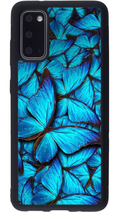 Coque Samsung Galaxy S20 - Silicone rigide noir Papillon - Bleu