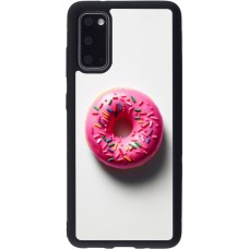 Samsung Galaxy S20 Case Hülle - Silikon schwarz Weisser Hintergrund, pinker Donut