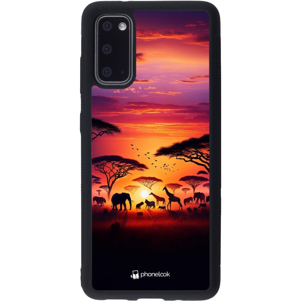 Samsung Galaxy S20 Case Hülle - Silikon schwarz Safari Sonnenuntergang Wildtiere