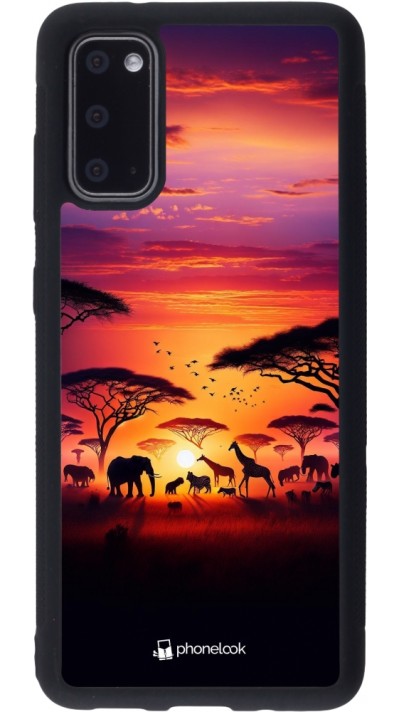 Samsung Galaxy S20 Case Hülle - Silikon schwarz Safari Sonnenuntergang Wildtiere
