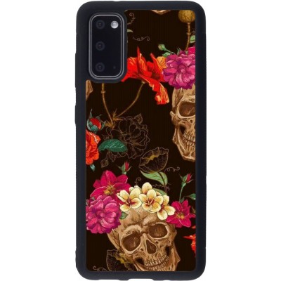 Coque Samsung Galaxy S20 - Silicone rigide noir Skulls and flowers