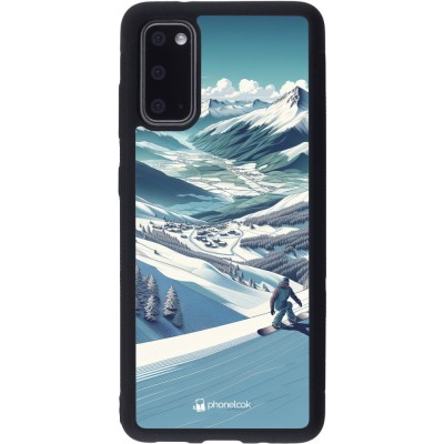 Coque Samsung Galaxy S20 - Silicone rigide noir Snowboarder Montagne
