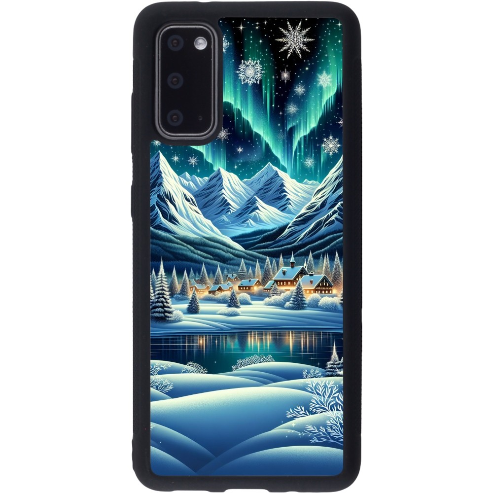 Samsung Galaxy S20 Case Hülle - Silikon schwarz Verschneites Bergdorf am See in der Nacht