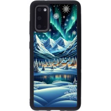 Samsung Galaxy S20 Case Hülle - Silikon schwarz Verschneites Bergdorf am See in der Nacht