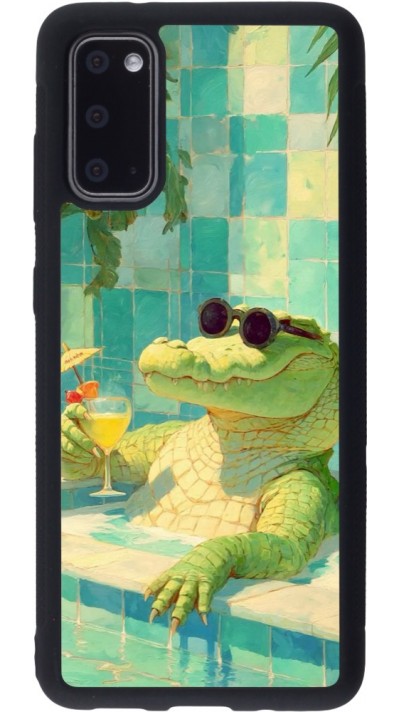 Coque Samsung Galaxy S20 - Silicone rigide noir Crocodile in the swimming pool Summer 2026