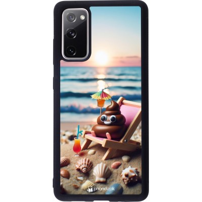 Coque Samsung Galaxy S20 FE 5G - Silicone rigide noir Emoji caca sur chaise longue