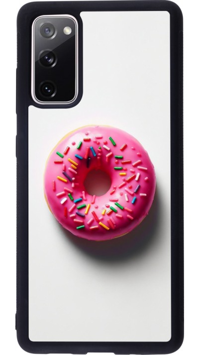 Samsung Galaxy S20 FE 5G Case Hülle - Silikon schwarz Weisser Hintergrund, pinker Donut