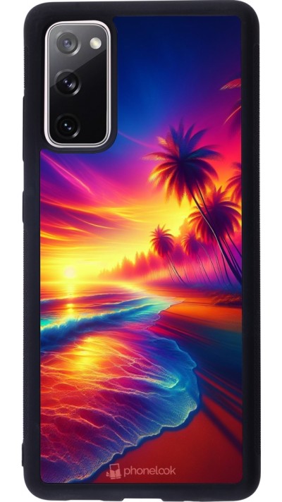 Coque Samsung Galaxy S20 FE 5G - Silicone rigide noir Plage coucher soleil flashy