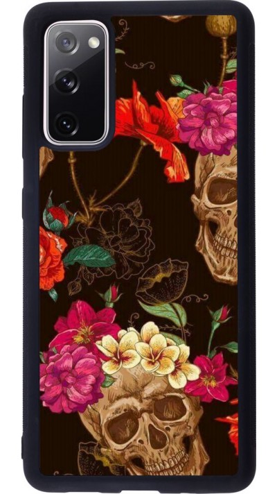 Hülle Samsung Galaxy S20 FE - Silikon schwarz Skulls and flowers