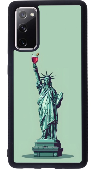 Coque Samsung Galaxy S20 FE 5G - Silicone rigide noir Wine Statue de la liberté avec un verre de vin
