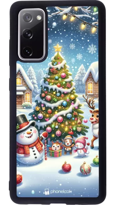 Coque Samsung Galaxy S20 FE 5G - Silicone rigide noir Noël 2023 bonhomme de neige et sapin