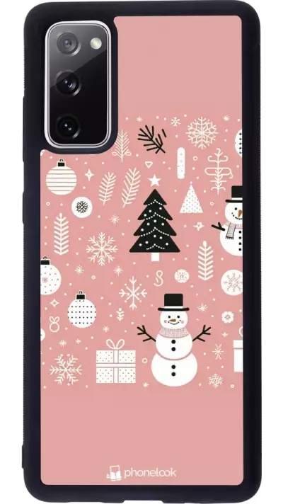 Coque Samsung Galaxy S20 FE 5G - Silicone rigide noir Noël 2024 Rose Snowman Christmas
