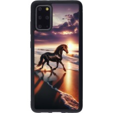 Coque Samsung Galaxy S20+ - Silicone rigide noir Cheval majestueux plage