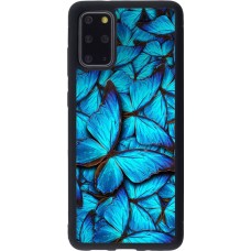 Coque Samsung Galaxy S20+ - Silicone rigide noir Papillon - Bleu