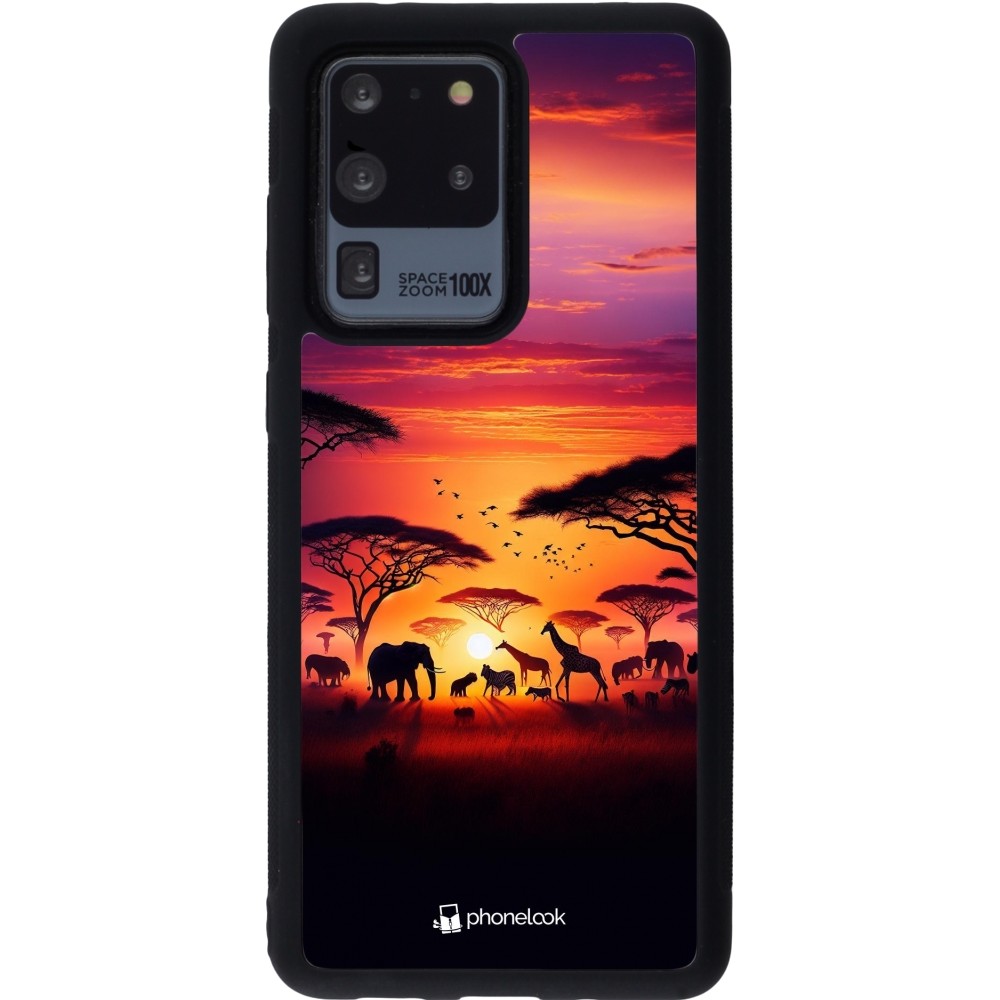 Coque Samsung Galaxy S20 Ultra - Silicone rigide noir Safari sunset wildlife