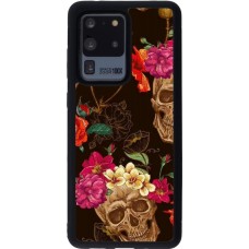 Coque Samsung Galaxy S20 Ultra - Silicone rigide noir Skulls and flowers