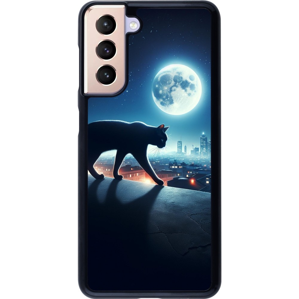 Samsung Galaxy S21 5G Case Hülle - Schwarze Katze unter dem Vollmond