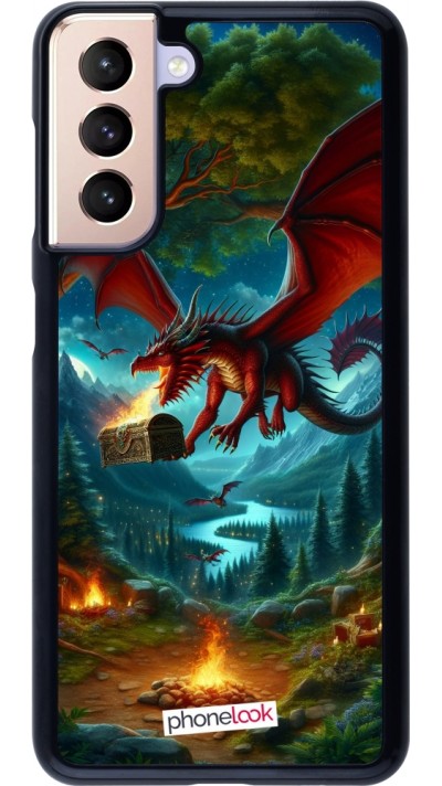 Coque Samsung Galaxy S21 5G - Dragon Volant Forêt Trésor