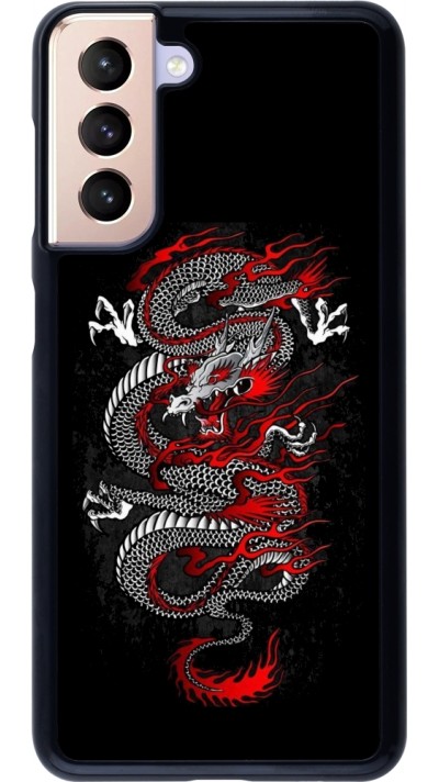 Coque Samsung Galaxy S21 5G - Japanese style Dragon Tattoo Red Black