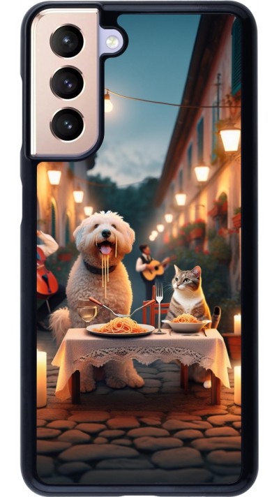 Coque Samsung Galaxy S21 5G - Valentine 2024 Dog & Cat Candlelight