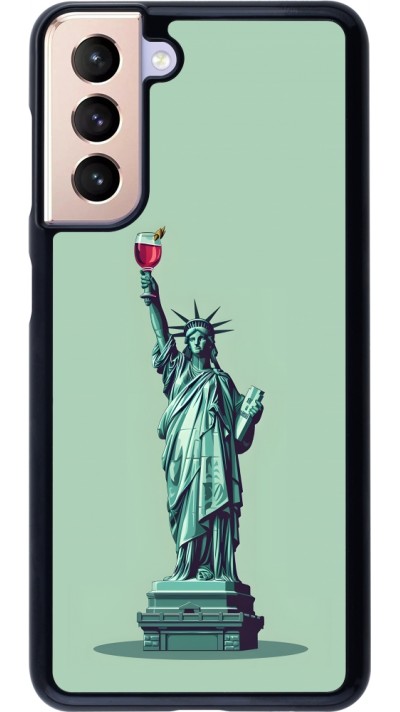 Samsung Galaxy S21 5G Case Hülle - Freiheitsstatue mit einem Glas Wein
