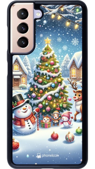 Coque Samsung Galaxy S21 5G - Noël 2023 bonhomme de neige et sapin