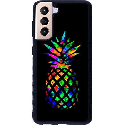 Coque Samsung Galaxy S21 5G - Silicone rigide noir Ananas Multi-colors