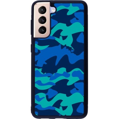 Coque Samsung Galaxy S21 5G - Silicone rigide noir Camo Blue