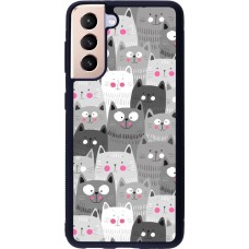 Coque Samsung Galaxy S21 5G - Silicone rigide noir Chats gris troupeau
