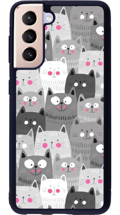 Coque Samsung Galaxy S21 5G - Silicone rigide noir Chats gris troupeau