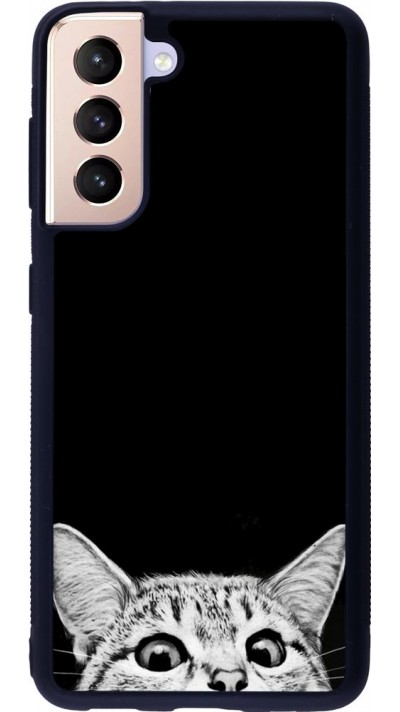 Coque Samsung Galaxy S21 5G - Silicone rigide noir Cat Looking Up Black